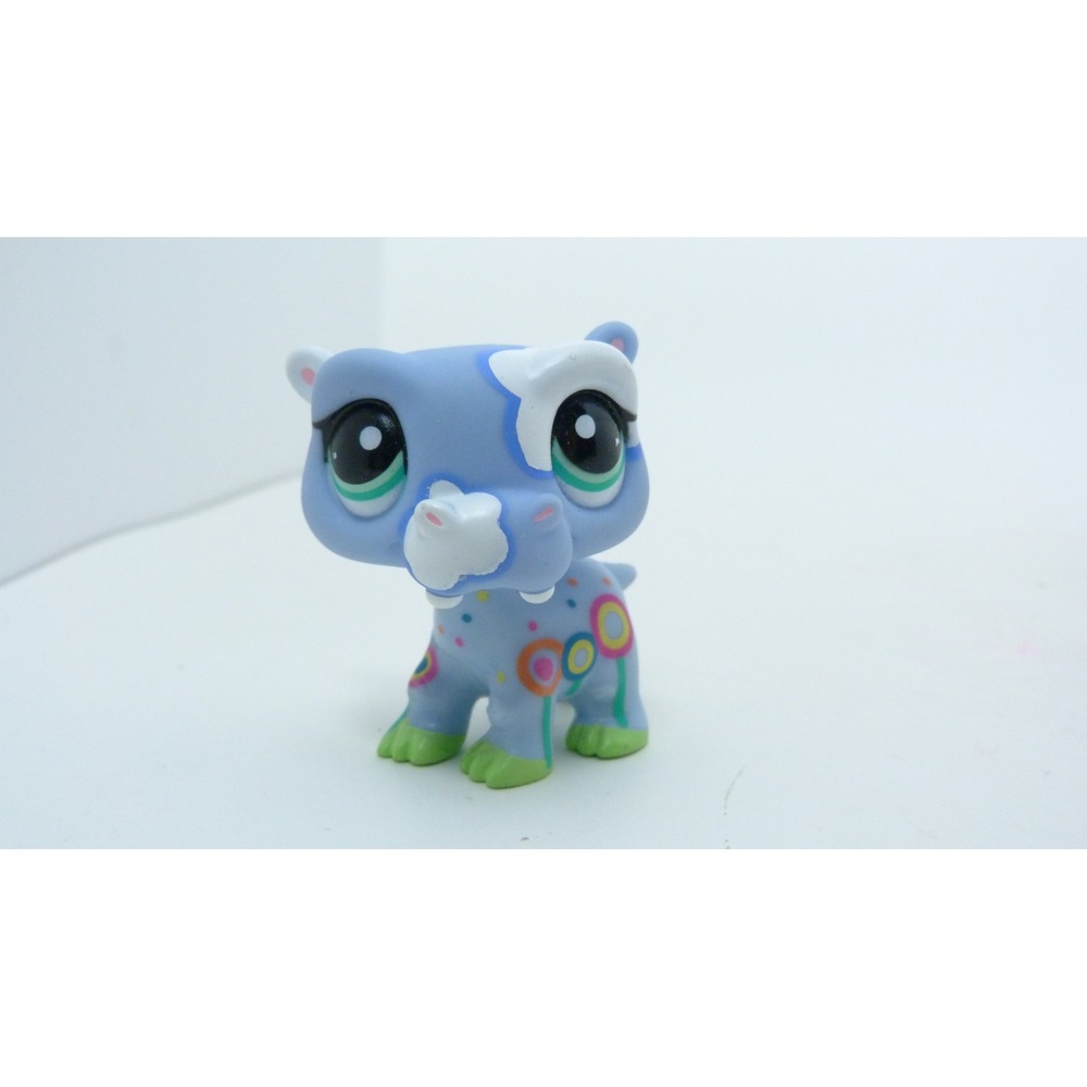 Littlest Pet Shop postcard Hippo 1850 Blue Flower Polka Dot Hasbro LPS Figure